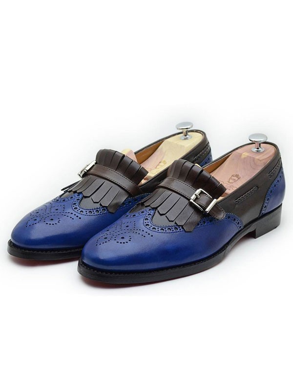 Buy Blue Bespoke Kilt Loafer by Gentwith.com with Free Shipping