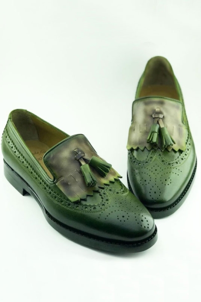 Green Groom Genuine Leather Tassel Loafers