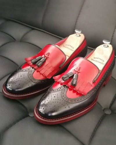Red Bespoke Kiltie Tassel Loafer by Gentwith.com with Free Shipping