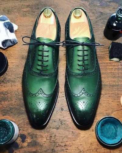 Green Lace Up Oxford by Gentwith.com with Free Shipping