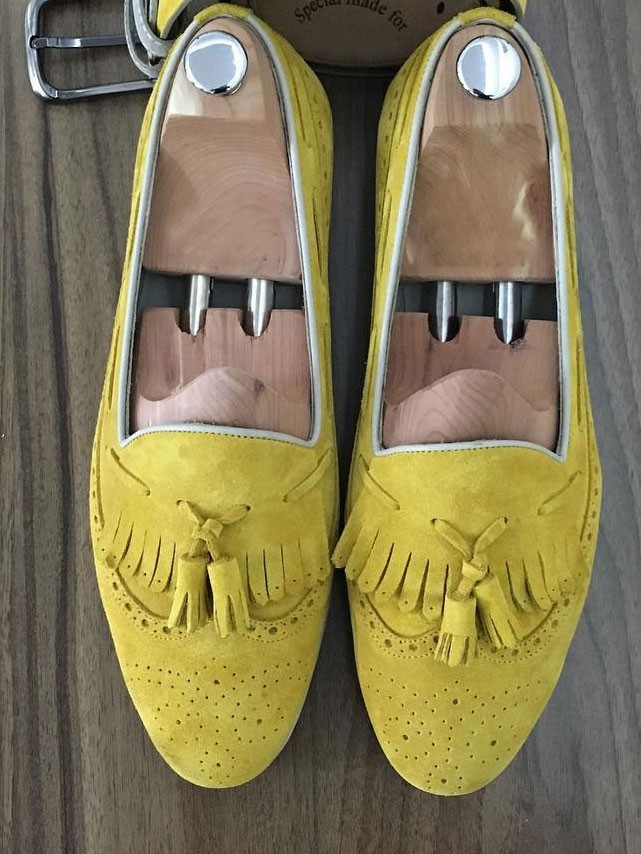 Buy Yellow Suede Kiltie Tassel Loafer by Gentwith.com with Free Shipping