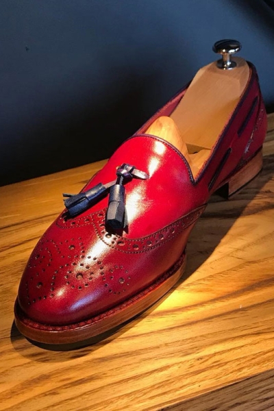 Red Groom Genuine Leather Tassel Loafers