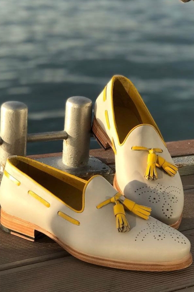 Yellow Groom Genuine Leather Tassel Loafers