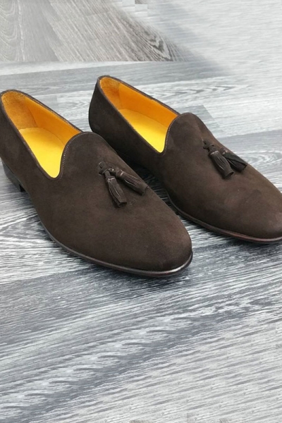 Brown Genuine Lather Handmade Tassel Groom Loafers Slip On