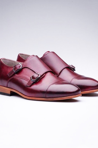 Burgundy Genuine Leather Monk Strap Shoes