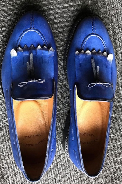 Blue Genuine Leather Kilt Loafers