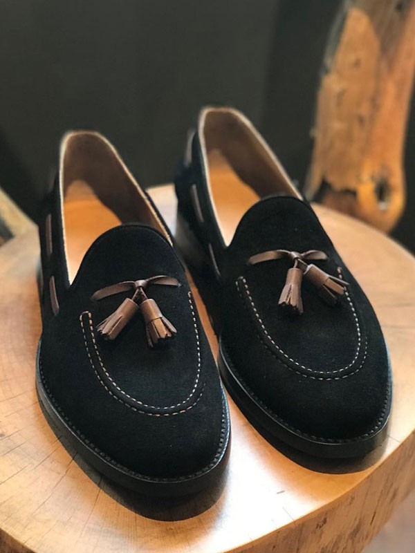 Buy Black Suede Tassel Loafer by 