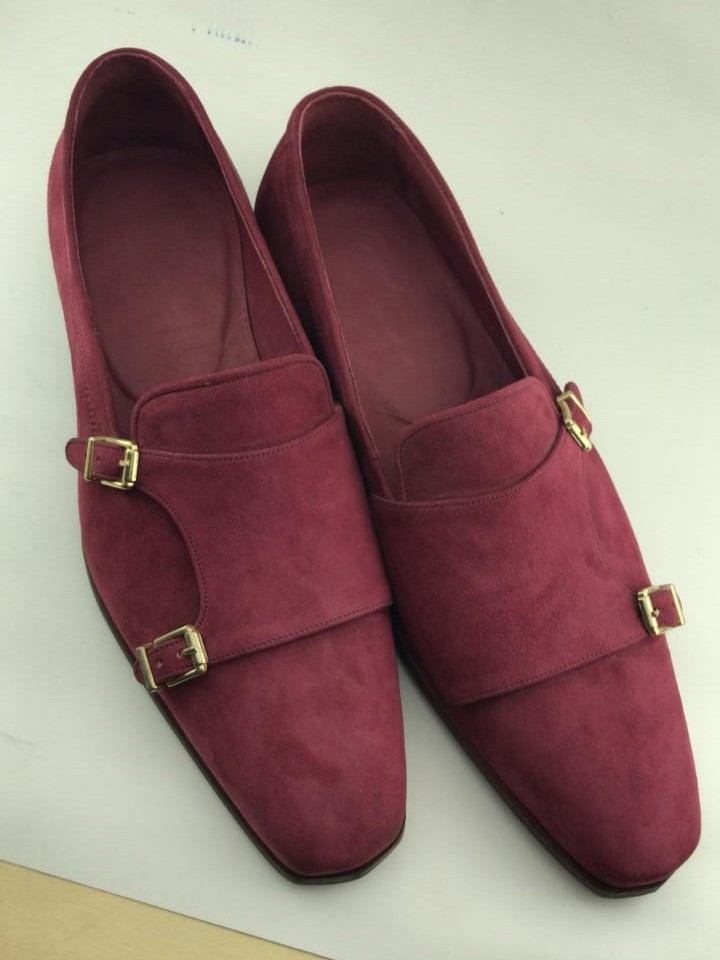 Buy Claret Red Bespoke Suede Double Monk Strap by Gentwith.com