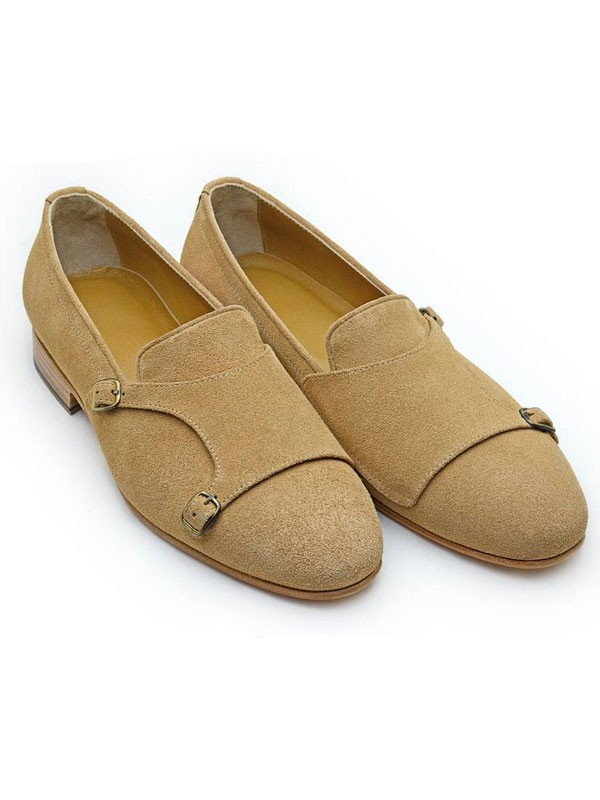 Camel Bespoke Suede Double Monk Strap by GentWith.com with Free Shipping