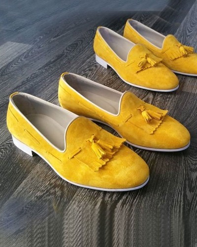 Yellow Suede Kiltie Tassel Loafer by Gentwith.com with Free Shipping