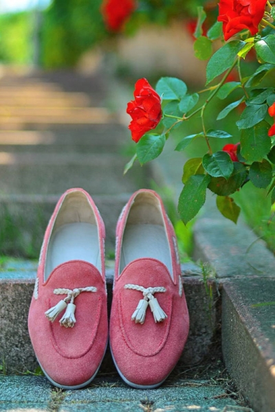 Pink Genuine Suede Leather Tassel Loafers