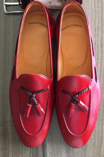 Red Groom Shoes Genuine Suede Leather Tassel Loafers