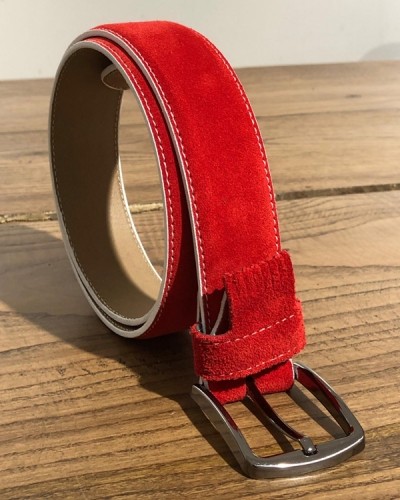 Red Suede Leather Belt by GentWith.com with Free Shipping