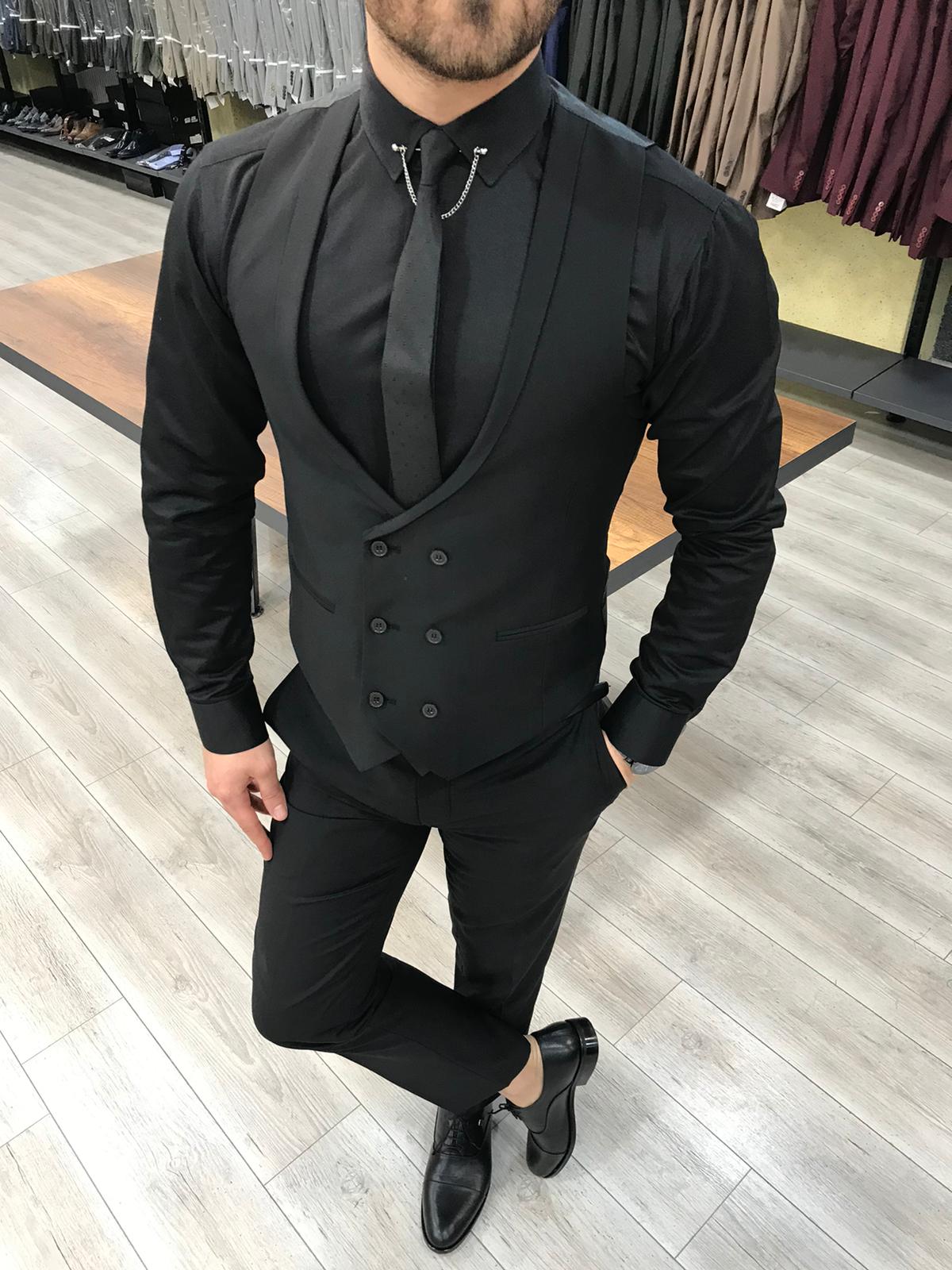 Buy Black Slim Fit Wool Suit by  with Free Shipping