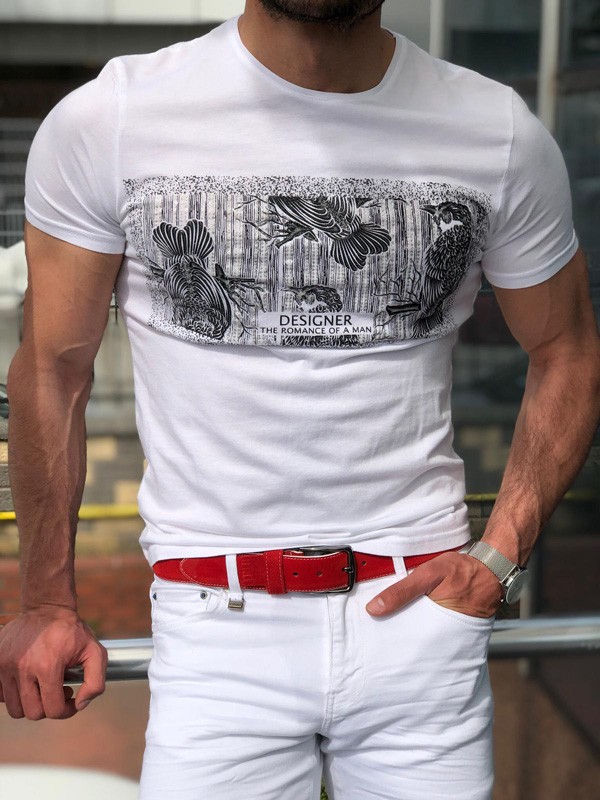 White Slim Fit Designer T-Shirt by GentWith.com with Free Shipping