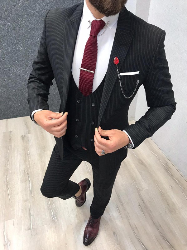 Buy Black Slim Fit Striped Suit by GentWith.com with Free Shipping