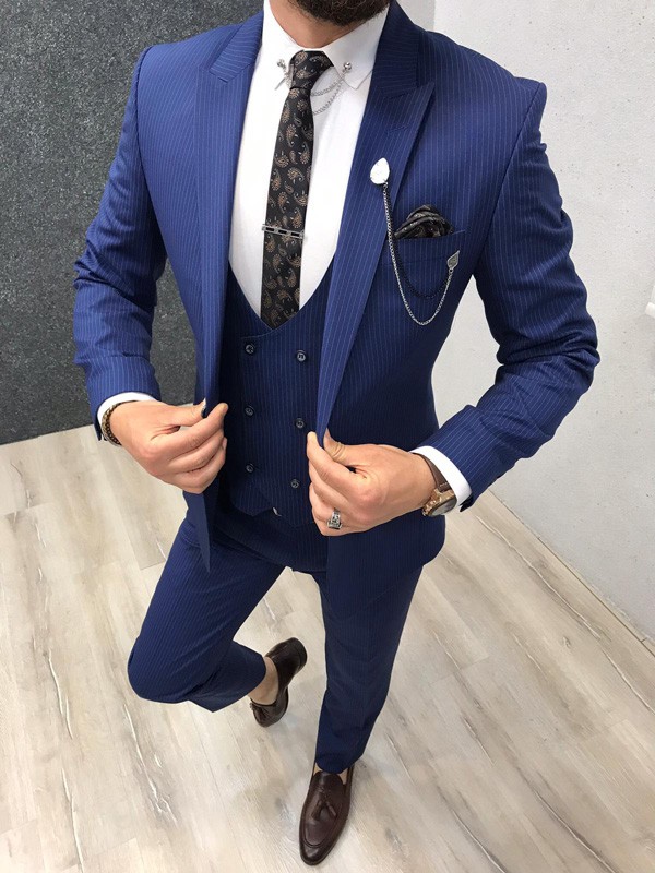 Buy Sax Slim Fit Striped Suit by GentWith.com with Free Shipping