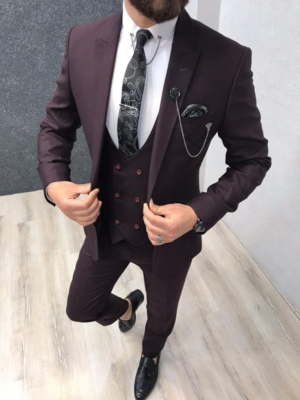 Buy Wine Slim Fit Suit by GentWith.com with Free Shipping