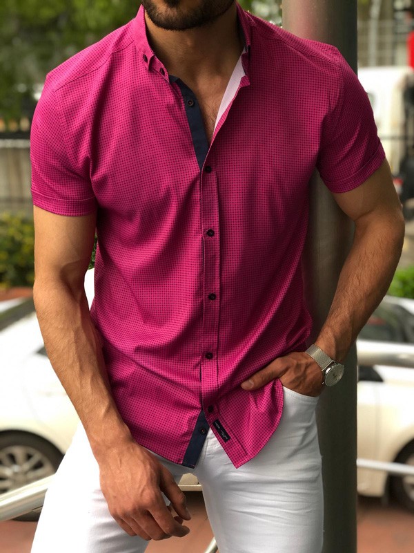 Buy Pink Short Sleeve Button Down Shirt by GentWith.com