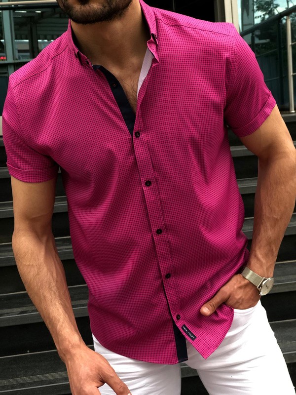 Buy Pink Short Sleeve Button Down Shirt by GentWith.com
