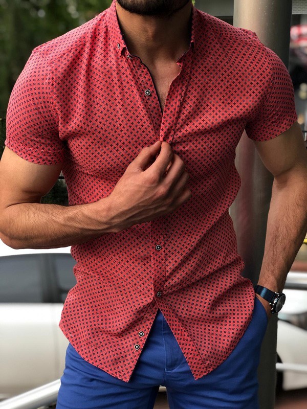 mens red button down