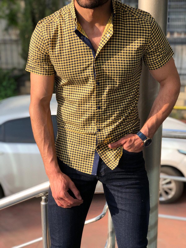 Buy Yellow Short Sleeve Button Down Shirt by GentWith.com