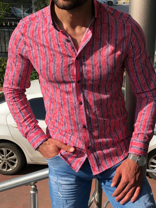 Buy Pink Slim Fit Striped Casual Shirt by GentWith.com | Free Shipping