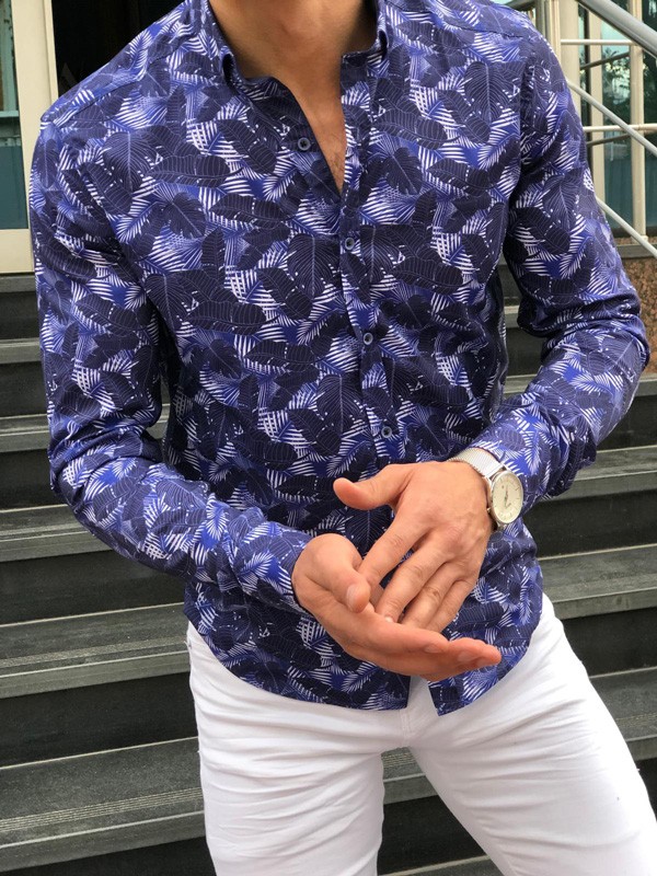 Buy Blue Tropical Print Casual Shirt by GentWith.com