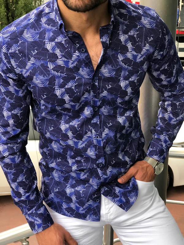 Buy Blue Slim Fit Tropical Print Casual Shirt by GentWith.com