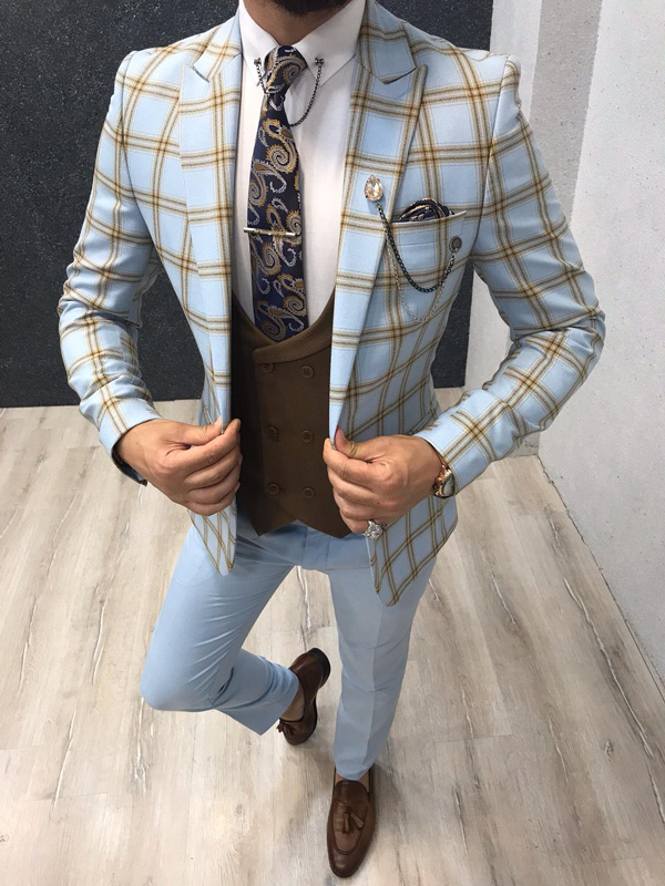 Buy Blue Slim Fit Plaid Suit by GentWith.com with Free Shipping