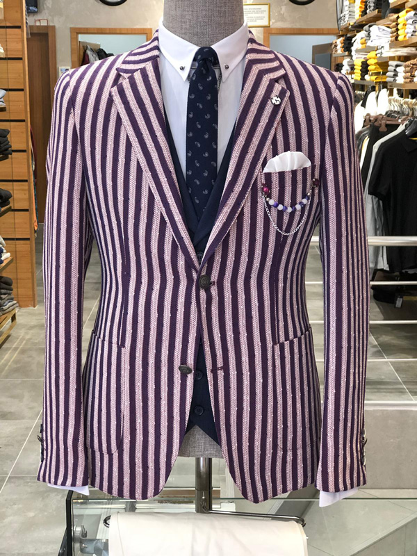 Claret Red Slim Fit Striped Suit by GentWith.com with Free Shipping