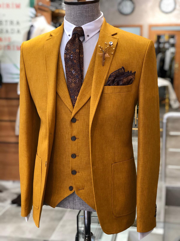 Buy Mustard  Slim Fit Suit by GentWith com with Free Shipping