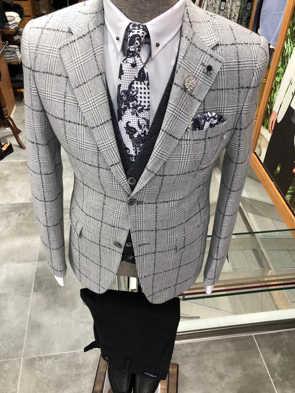 Buy Anthracite Slim Fit Plaid Suit by GentWith.com with Free Shipping