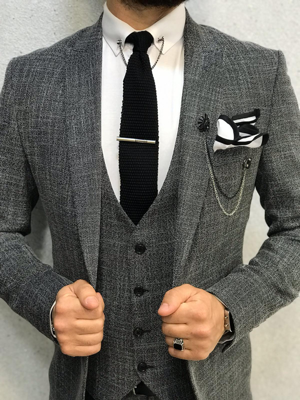 Buy Gray Slim Fit Patterned Suit by GentWith.com with Free Shipping