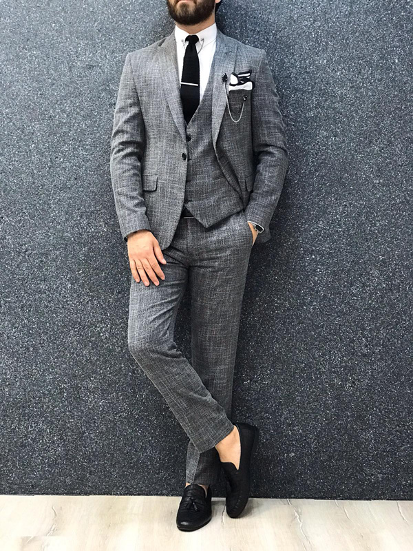 Gray Slim Fit Patterned Suit by GentWith.com with Free Shipping