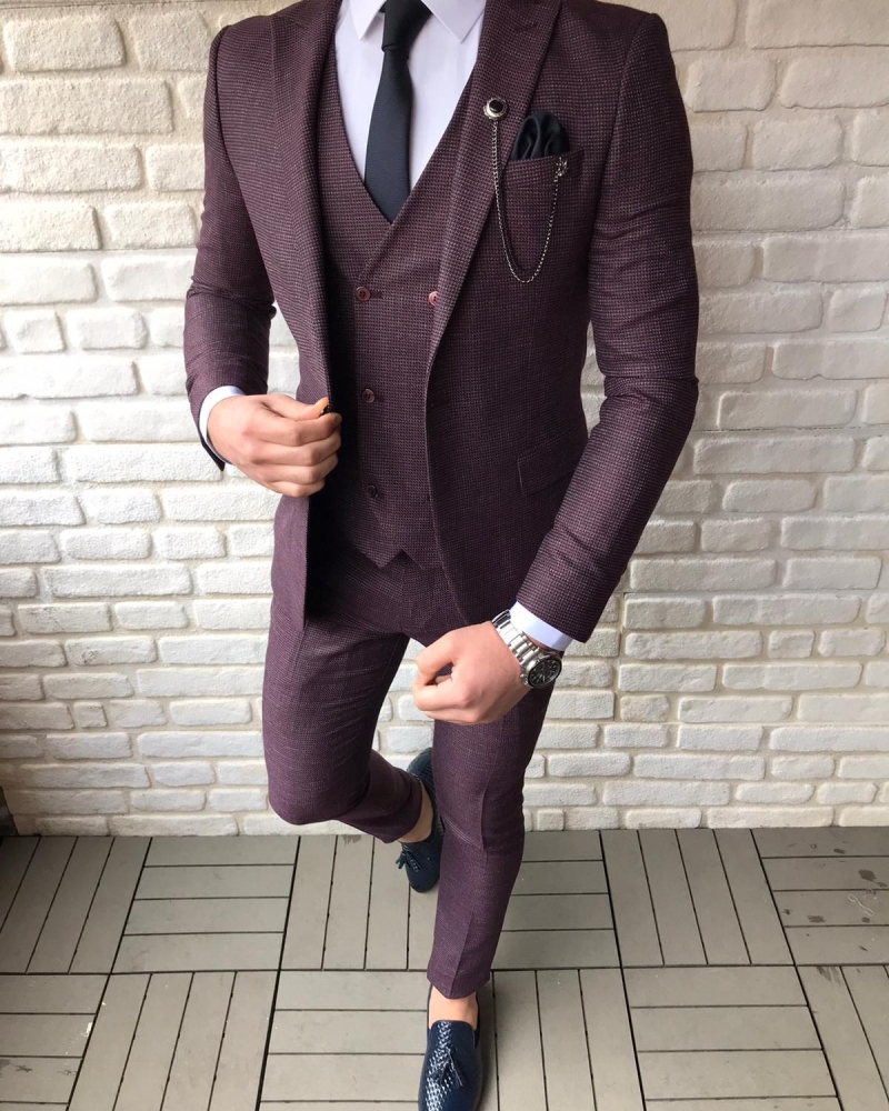 Buy Red Slim Fit Striped Suit by GentWith.com with Free Shipping