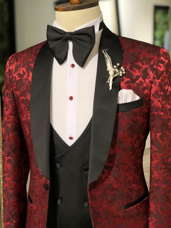 Claret Red Slim Fit Shwal Collar Tuxedo by GentWith.com