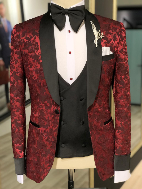 Claret Red Slim Fit Shwal Collar Tuxedo by GentWith.com