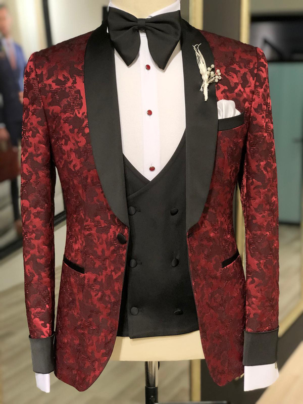 Buy Claret Red Slim Fit Shwal Collar Tuxedo by GentWith.com