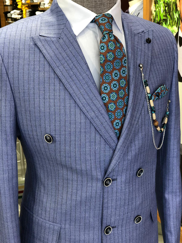 Blue Striped Slim Fit Suit by GentWith.com with Free Shipping