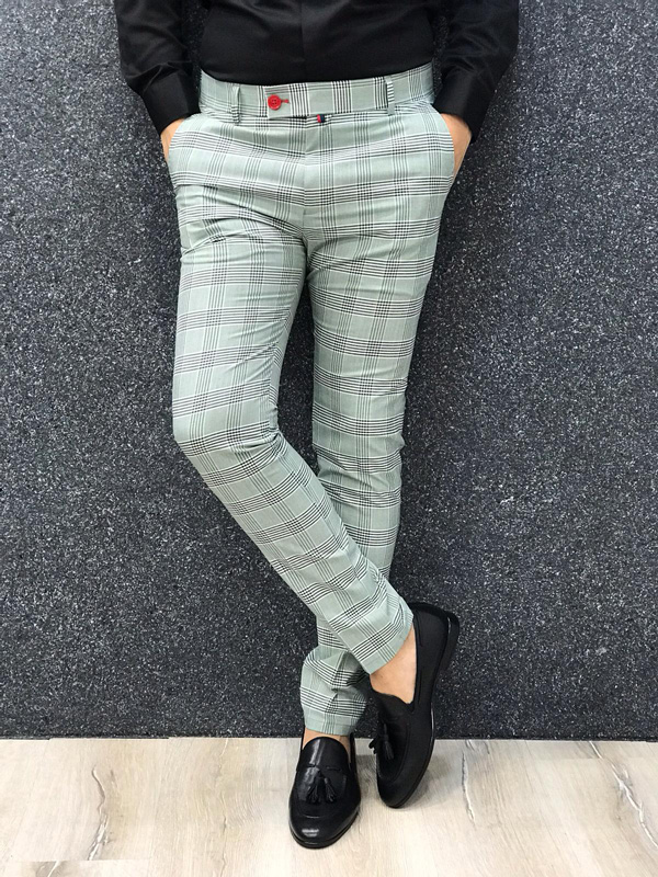 Green Slim Fit Plaid Pants by GentWith.com with Free Shipping