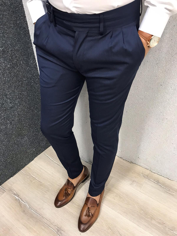 navy blue pants with light blue top