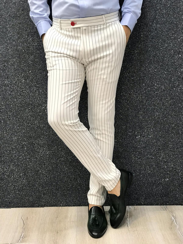 Buy White Slim Fit Striped Pants by  with Free Shipping
