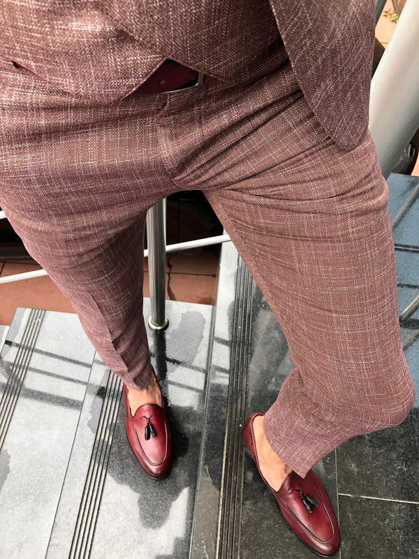 Buy Claret Red Slim Fit Patterned Suit by