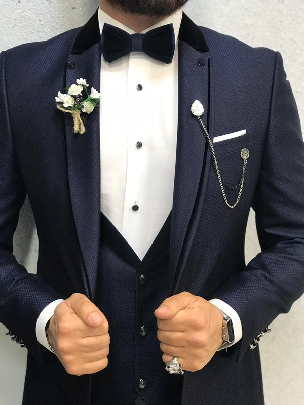 Buy Navy Blue Slim Fit Tuxedo by GentWith.com with Free Shipping