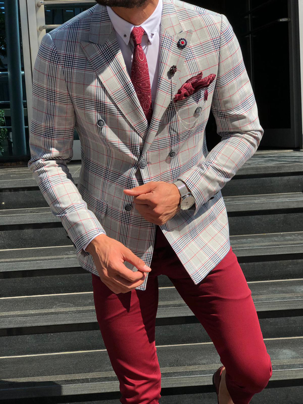 Claret Red Slim Fit Plaid Blazer by GentWith.com with Free Shipping