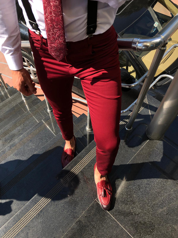 Claret Red Slim Fit Cotton Pants by GentWith.com with Free Shipping