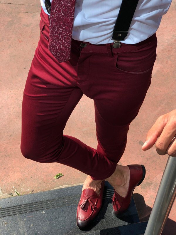 Buy Claret Red Slim Fit Cotton Pants by  with Free Shipping