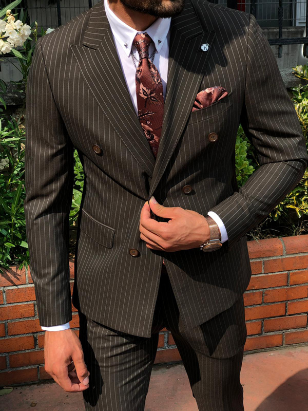 Buy Brown Slim Fit Pinstripe Suit by GentWith.com with Free Shipping