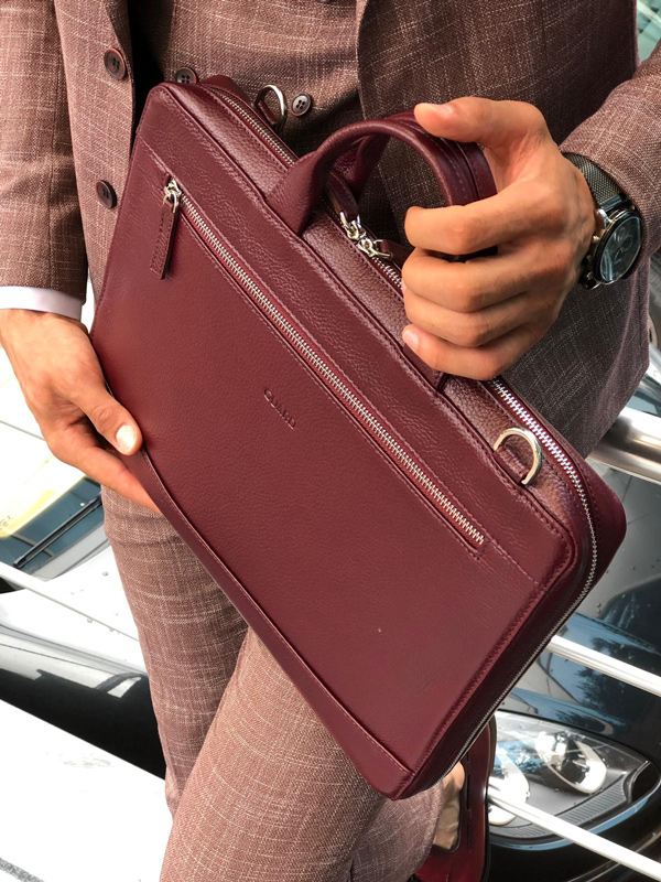 Claret Red Leather Briefcase by GentWith.com with Free Shipping